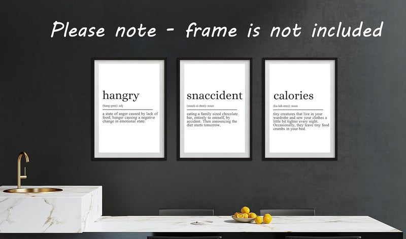 Eviepops Prints Hangry Snaccident Calories Quote set of 3 Unframed Kitchen Home Wall Art Decor, Hungry Kitchen Quote (A4) - Image 3