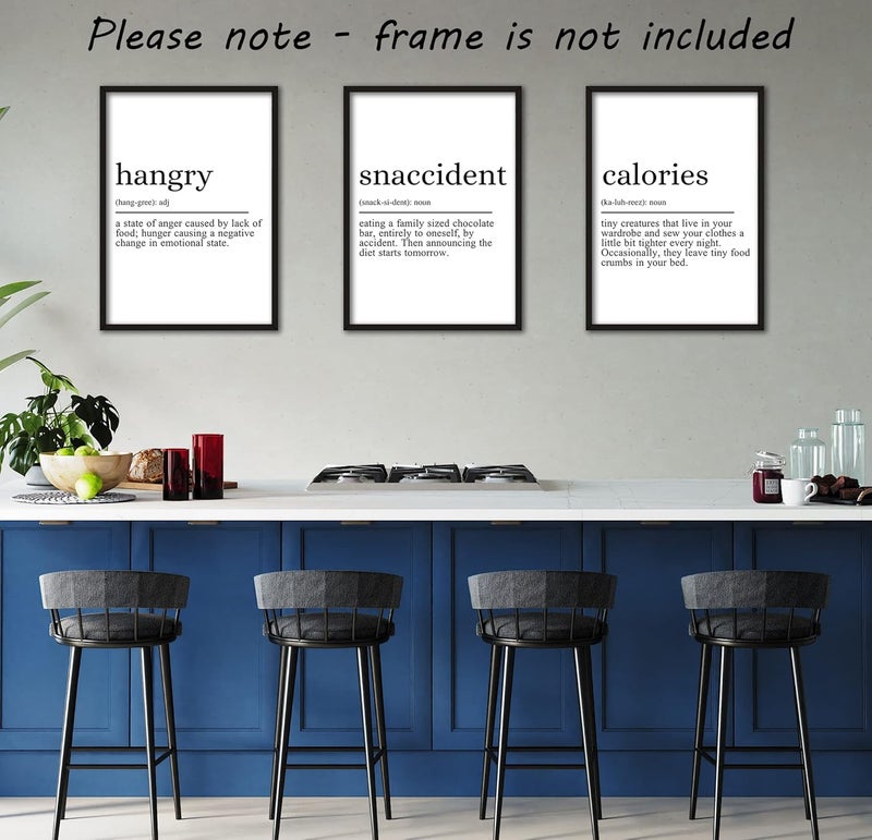Eviepops Prints Hangry Snaccident Calories Quote set of 3 Unframed Kitchen Home Wall Art Decor, Hungry Kitchen Quote (A4) - Image 5