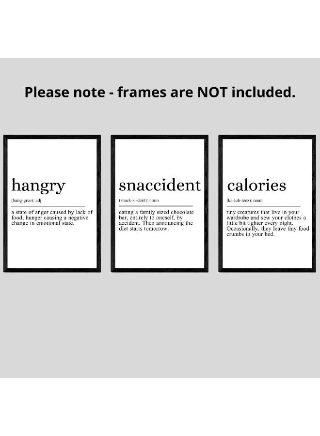 Eviepops Prints Hangry Snaccident Calories Quote set of 3 Unframed Kitchen Home Wall Art Decor, Hungry Kitchen Quote (A4) - Image 4