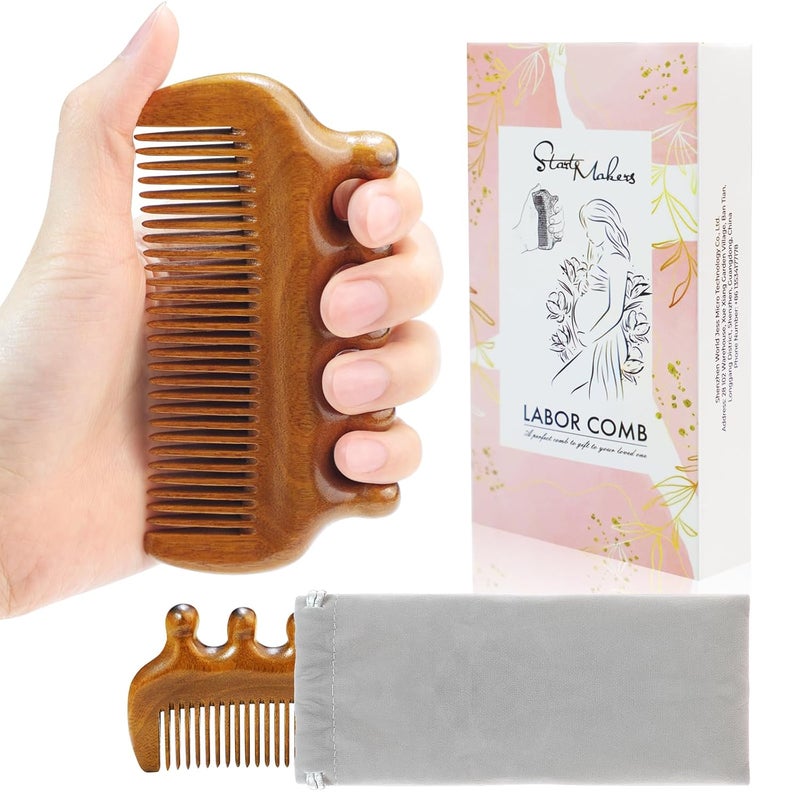 start makers START MAKERS Birthing Comb for Labor Pain Relief Natural Wooden Comb for Women Labor and Delivery Essentials Labor Comb With Cloth Bag and Box Pregnancy Gifts for Expecting Mom Christmas Gift 
