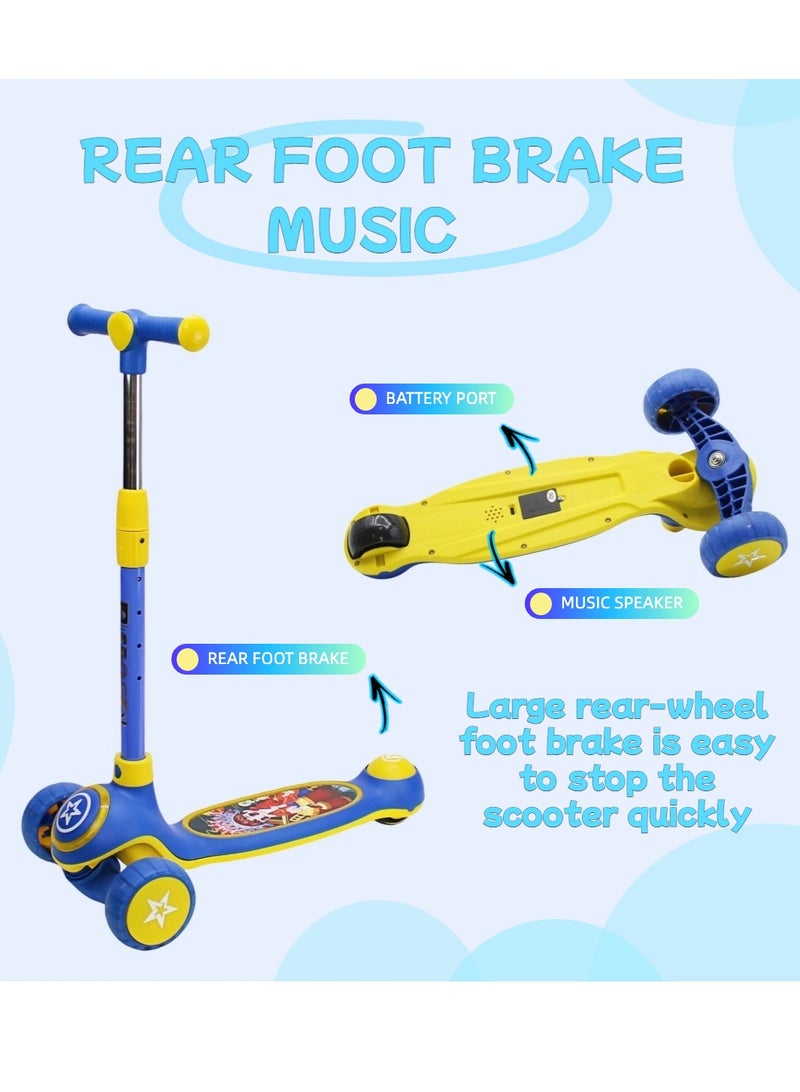 إيزي فيتشور سكوتر EASY FUTURE القابل للطي للأطفال بمقبض قابل لتعديل الارتفاع، وعجلات LED من البولي يوريثان، وفرامل خلفية وموسيقى - مثالي للأعمار من 3 إلى 8 سنوات - Image 3