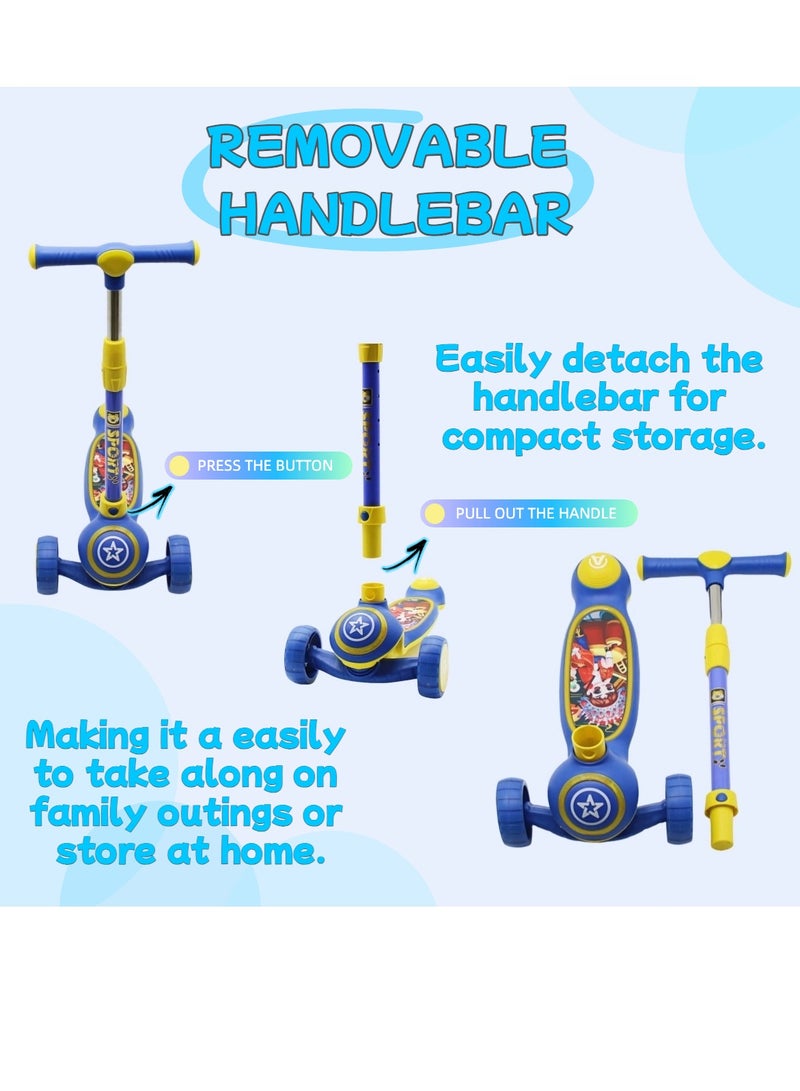 إيزي فيتشور سكوتر EASY FUTURE القابل للطي للأطفال بمقبض قابل لتعديل الارتفاع، وعجلات LED من البولي يوريثان، وفرامل خلفية وموسيقى - مثالي للأعمار من 3 إلى 8 سنوات - Image 2