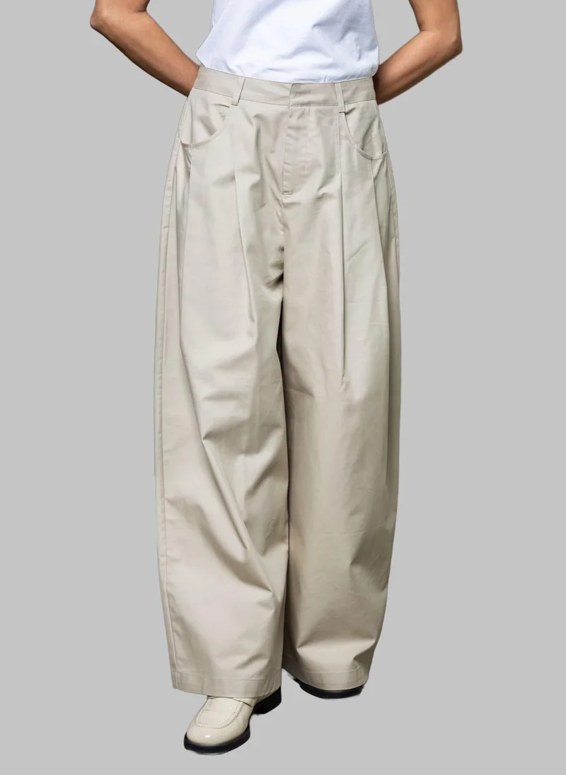 Bond Beige Structured High-Waist Wide-Leg Pants