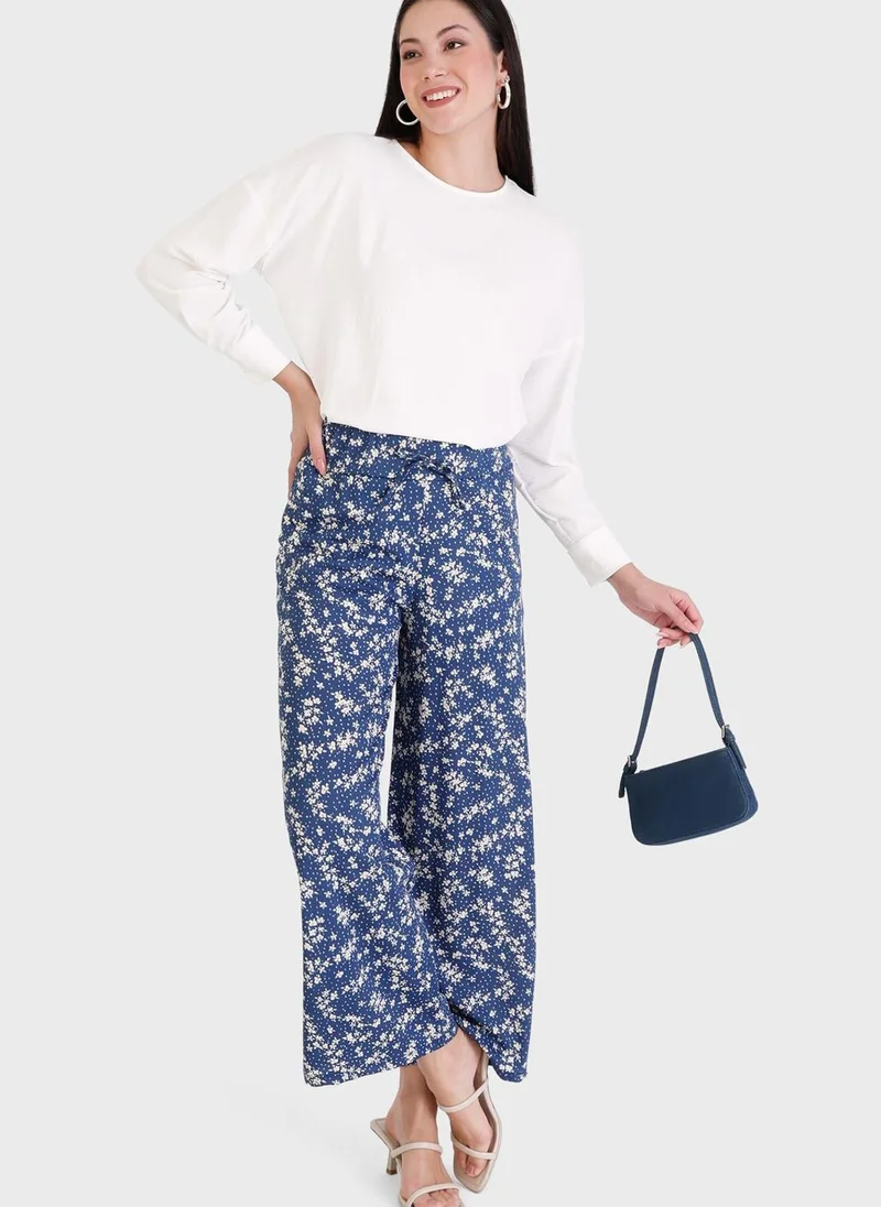 Por La Cara By Modanisa Wide Leg Floral Print Pants