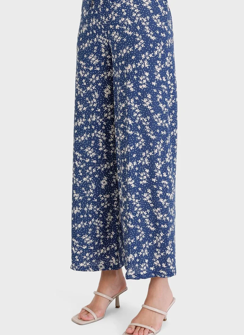 Por La Cara By Modanisa Wide Leg Floral Print Pants