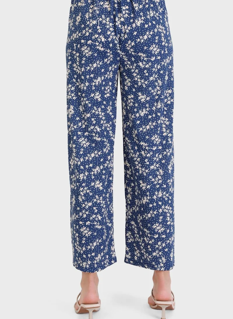 Por La Cara By Modanisa Wide Leg Floral Print Pants