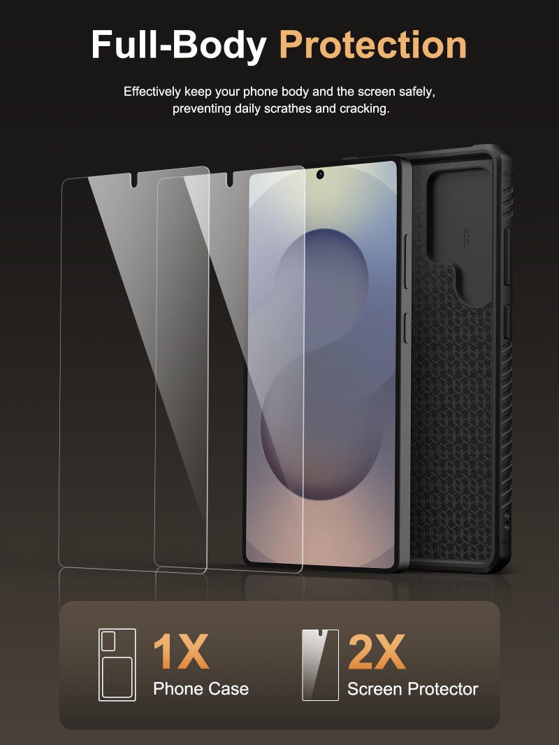 Vihibii for Samsung Galaxy S25 Ultra Case with Card Holder (4 Cards), Built-in 2X Tempered Glass Screen Protector & Slide Camera Cover, Rugged & Shockproof Wallet Case for S25 Ultra 6.9" 2025, Black - Image 2
