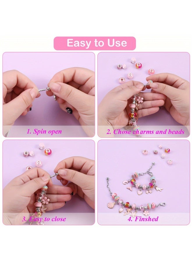 كابسترو طقم صنع أساور ساحرة (٦٧ قطعة) للبنات - طقم صنع مجوهرات وردي مع أساور على شكل سلسلة ثعبان، وحبال، وخرز، ودلايات، وعلبة هدايا | طقم صنع مجوهرات اصنعها بنفسك للأطفال من ٦ إلى ١٢ عامًا - Image 3