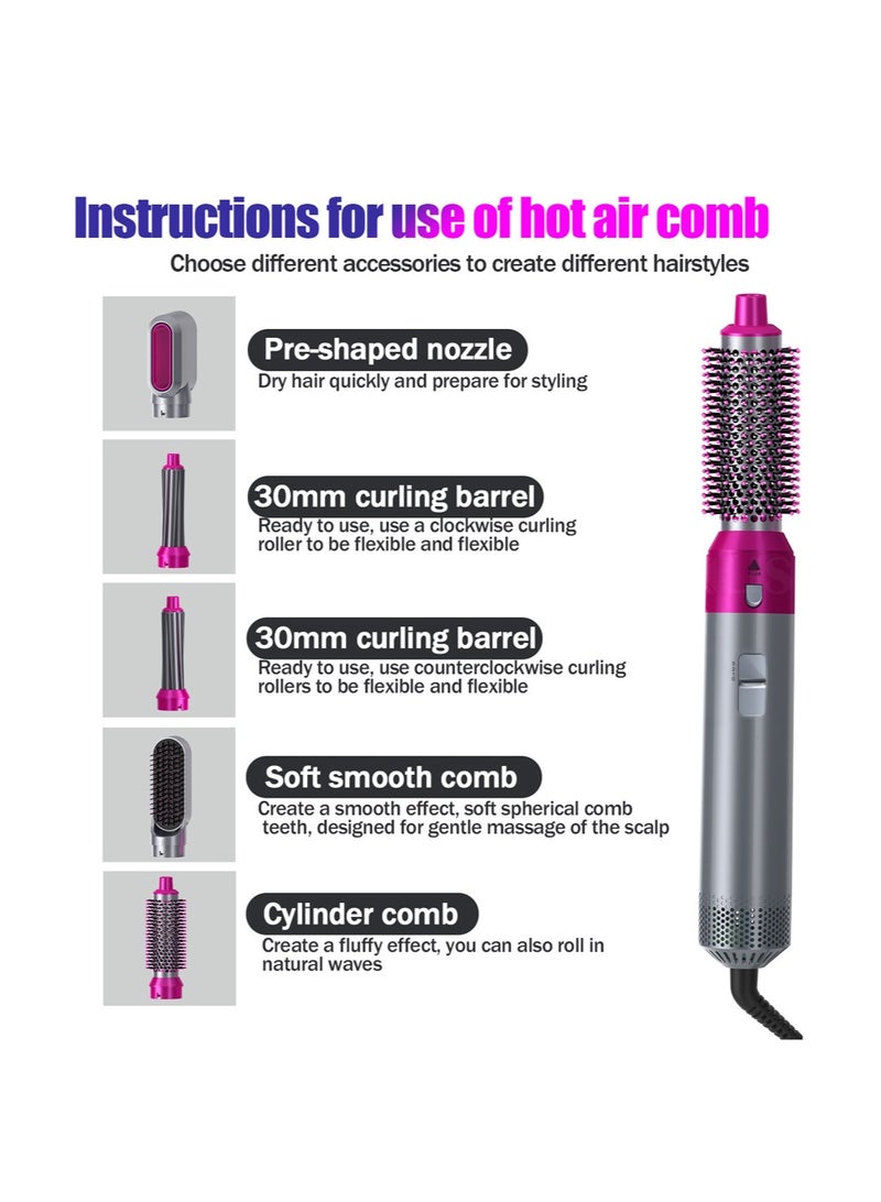 CAYGA 5 In 1 Hair Dryer Brush Hot Comb Set 1000W Hot Air Hair Curler and Straightener Styling Tool Comb Curling Brush Suitable for Women Hair Types - Image 3