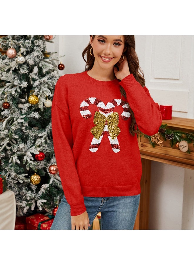 NIBEMINENT Christmas Bow Sequin Women's Sweater Autumn Winter  Fashion Long Sleeved Knitted Sweater Cold Top For Women - Image 1