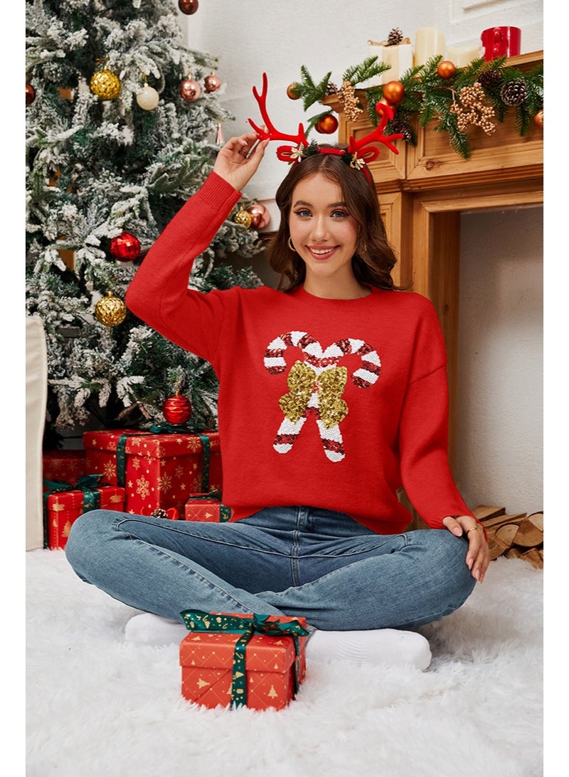 NIBEMINENT Christmas Bow Sequin Women's Sweater Autumn Winter  Fashion Long Sleeved Knitted Sweater Cold Top For Women - Image 2