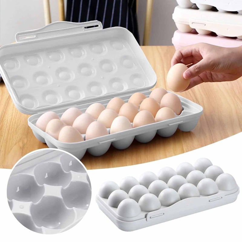 RADHEHUL 2 Pack Plastic Egg Holder for Refrigerator Covered Egg Holders Stackable Egg Container Countertop Egg Storage Organizer with Lid 18X2 EggsWHITE - Image 2