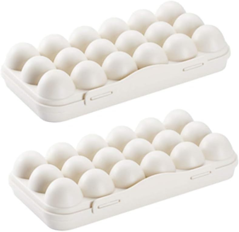 RADHEHUL 2 Pack Plastic Egg Holder for Refrigerator Covered Egg Holders Stackable Egg Container Countertop Egg Storage Organizer with Lid 18X2 EggsWHITE - Image 1