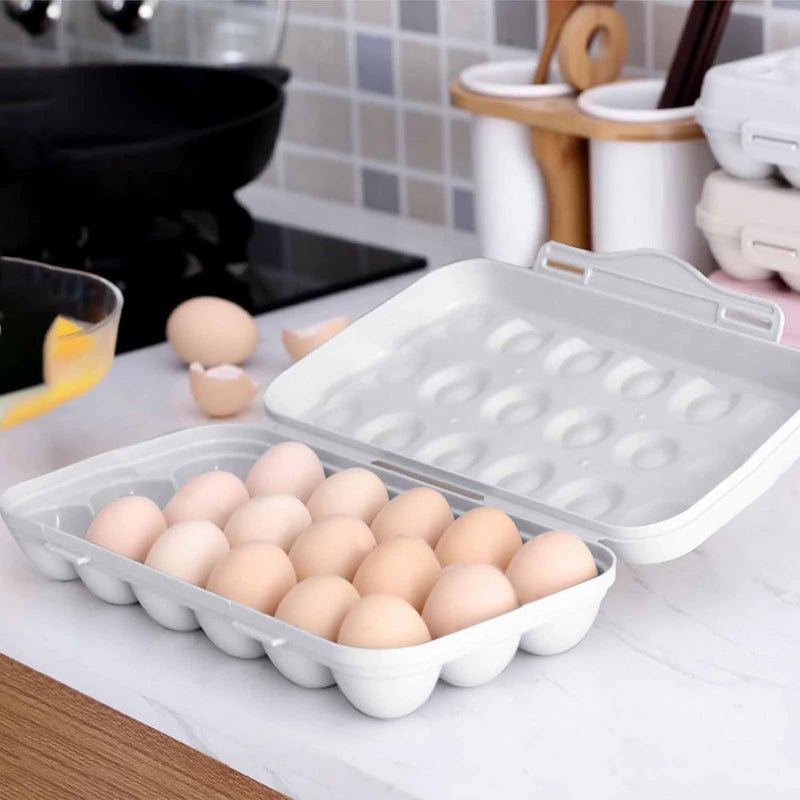 RADHEHUL 2 Pack Plastic Egg Holder for Refrigerator Covered Egg Holders Stackable Egg Container Countertop Egg Storage Organizer with Lid 18X2 EggsWHITE - Image 4