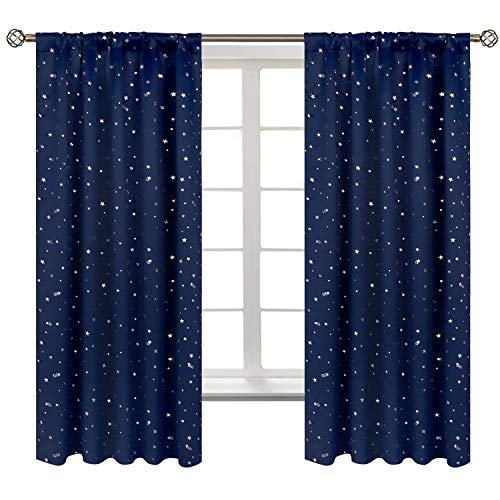 BGment Kids Blackout Curtains for Bedroom, Rod Pocket Room Darkening Curtains Decoration Thermal Insulation Window Drapes for Nursery, Children Room, 2 Panels, Each 42 x 63 Inch, Navy Blue - Image 1