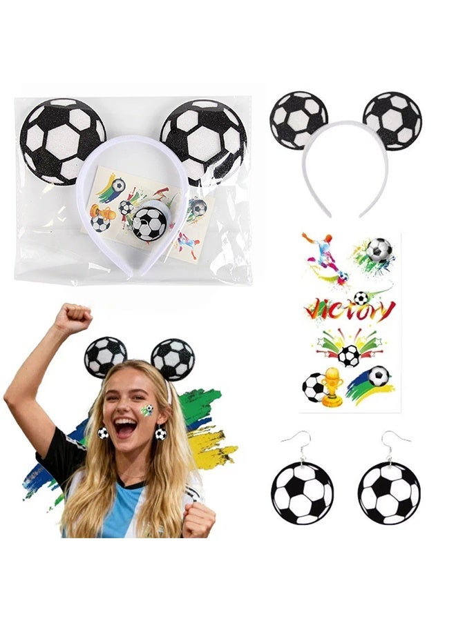 Soccer Headband Face Stickers Set for Sports Party Supplies Soccer Hair Accessories Decoration for Football Lovers Players Inspirational Birthday Uplifting Gifts for Women Men Pack of 4 - Image 1