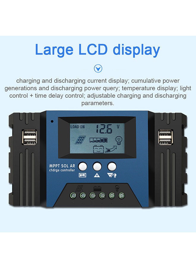 40A MPPT Solar Charge Controller 12/24V Auto Focus Solar Panel Controller Battery Intelligent Regulator with 4 USB Output Adjustable Parameter LCD Display Timer Setting