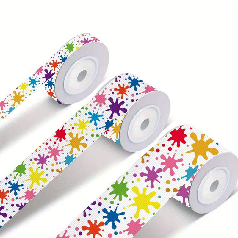 5 Yards 50mm Multicolor Paint Splatter Pattern Polyester Grosgrain Ribbon Roll Durable Craft Ribbon for Gift Wrapping Hair Bows Holiday Wreaths Home Decor Party Supplies and DIY Wallet Making - Image 1