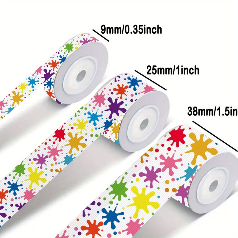 5 Yards 50mm Multicolor Paint Splatter Pattern Polyester Grosgrain Ribbon Roll Durable Craft Ribbon for Gift Wrapping Hair Bows Holiday Wreaths Home Decor Party Supplies and DIY Wallet Making - Image 2