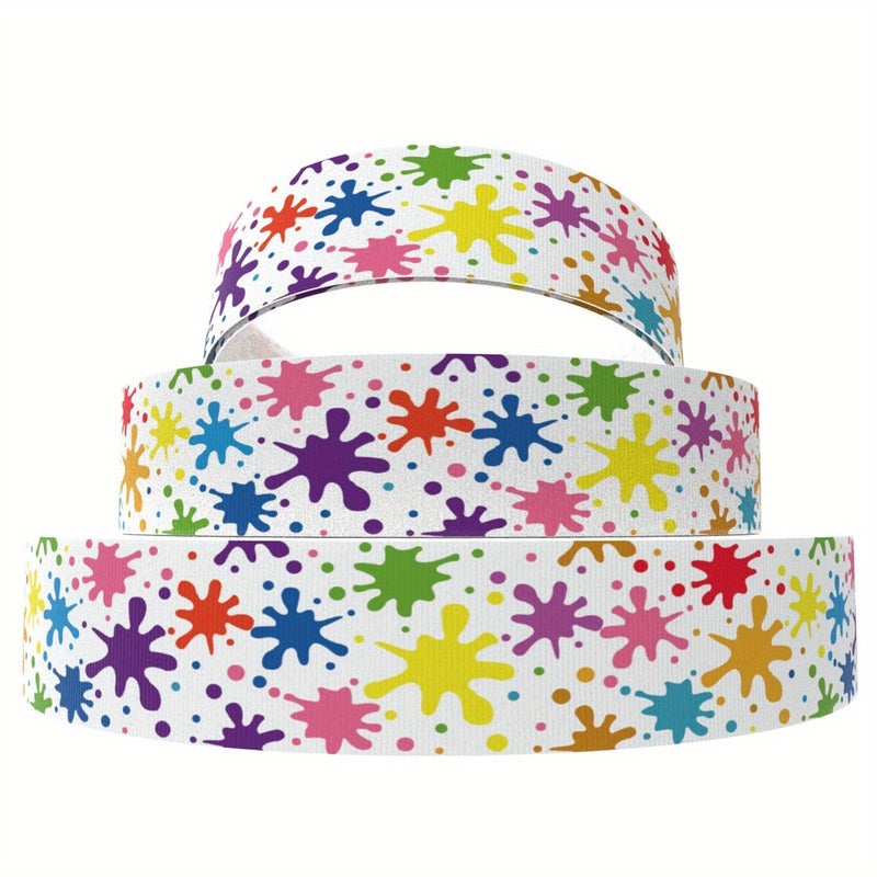 5 Yards 50mm Multicolor Paint Splatter Pattern Polyester Grosgrain Ribbon Roll Durable Craft Ribbon for Gift Wrapping Hair Bows Holiday Wreaths Home Decor Party Supplies and DIY Wallet Making - Image 3