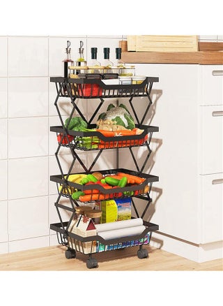 4-Tier Fruit Basket Cart with Wheels, Metal Wire Fruit Vegetable Storage Basket Organizer for Kitchen, No Installation Required and Foldable Utility storage shelf Cart for Pantry,Bathroom (Black) - pzsku/Z68DF212AFBB5EC57E6DAZ/45/_/1742380000/6d24a6cc-787a-4854-aef2-062ad311297f