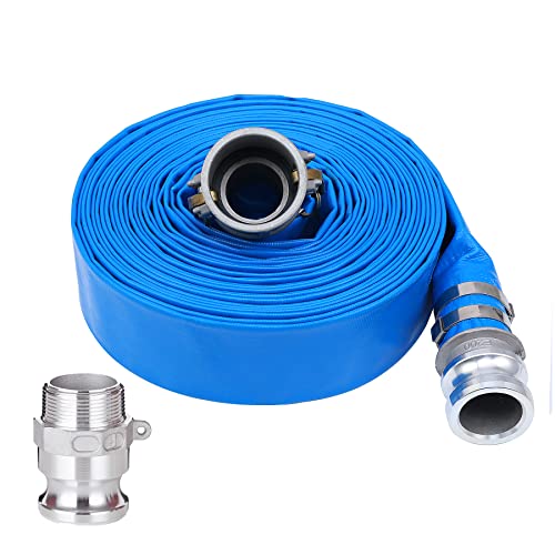 Geowaky 2" x 50ft PVC Lay Flat Discharge Hose With Aluminum Camlock C & E Fittings, Cam Lock Fitting Type F included, Heavy Duty Reinforced Pump Backwash Hose Assembly - Image 1