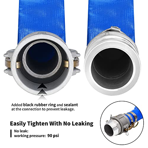 Geowaky 2" x 50ft PVC Lay Flat Discharge Hose With Aluminum Camlock C & E Fittings, Cam Lock Fitting Type F included, Heavy Duty Reinforced Pump Backwash Hose Assembly - Image 4