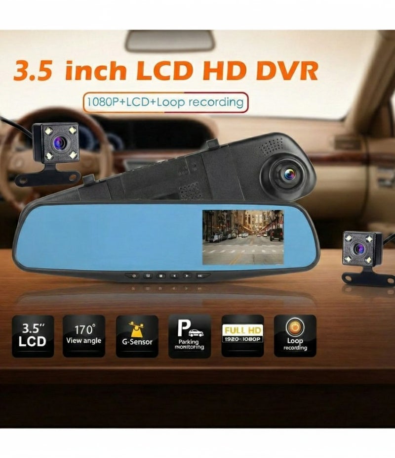 سبايدر كاميرا مراية سيارة بدقة عالية مع شاشة LCD مقاس 3.5 إنش، تسجيل فيديو، رؤية ليلية، جهاز DVR للسيارات – سبايدر - Image 1