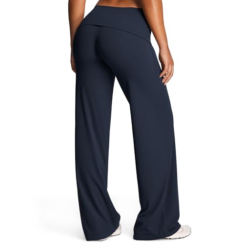 Aoxjox Womens Workout Athlenza Fold Over Waist Straight Leg Bottoms Lumastretch Gym Yoga Pants 31 Navy Small - Image 3