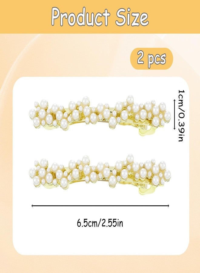 Aeaocvo 2 Pcs Pearl Hair Barrettes for Women, Elegant Gold Hair Clips with Pearls, Fancy French Barrette Hairpins Decorative for Weddings, Parties, Daily Use - Image 2