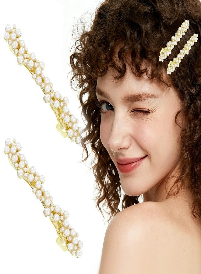 Aeaocvo 2 Pcs Pearl Hair Barrettes for Women, Elegant Gold Hair Clips with Pearls, Fancy French Barrette Hairpins Decorative for Weddings, Parties, Daily Use - Image 1