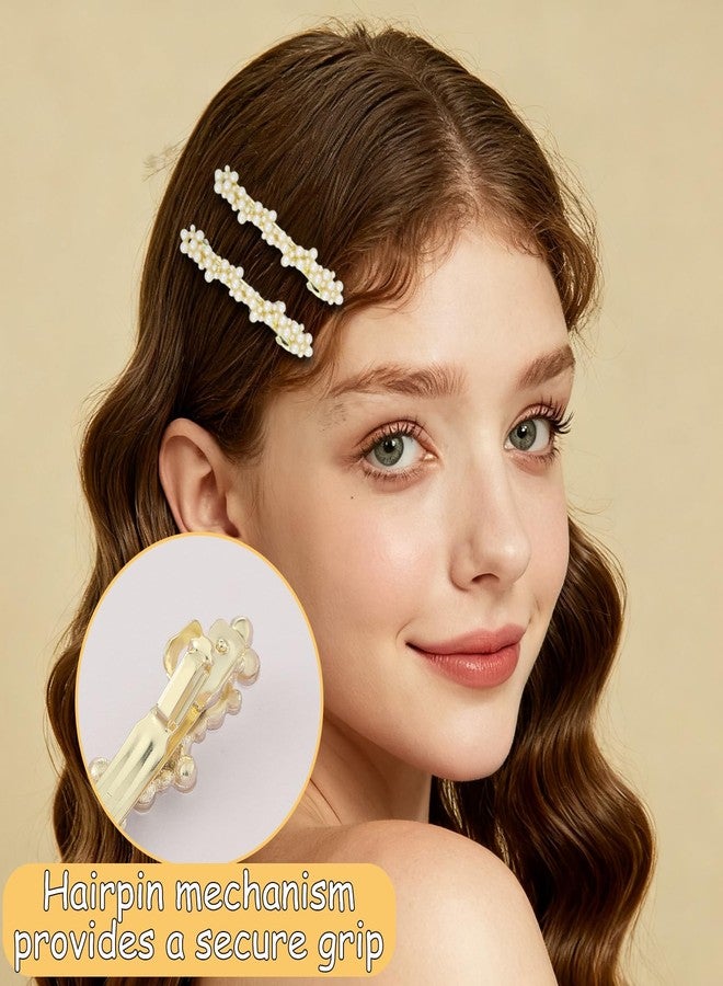 Aeaocvo 2 Pcs Pearl Hair Barrettes for Women, Elegant Gold Hair Clips with Pearls, Fancy French Barrette Hairpins Decorative for Weddings, Parties, Daily Use - Image 5