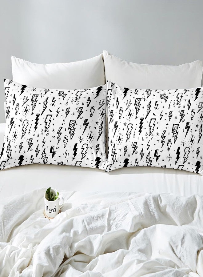 Homewish Gaming Flash Fitted Sheet Twin,Boys Lightning Strike Graffiti Bedding Set for Kids Teens Gamer Room Decor,Cartoon Natural Warning Bed Sheet Set Modern Cool Bed Cover 2pcs,1 Pillowcase,White - Image 5