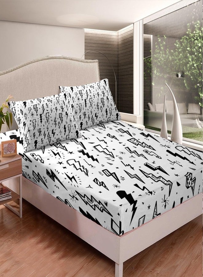 Homewish Gaming Flash Fitted Sheet Twin,Boys Lightning Strike Graffiti Bedding Set for Kids Teens Gamer Room Decor,Cartoon Natural Warning Bed Sheet Set Modern Cool Bed Cover 2pcs,1 Pillowcase,White - Image 3