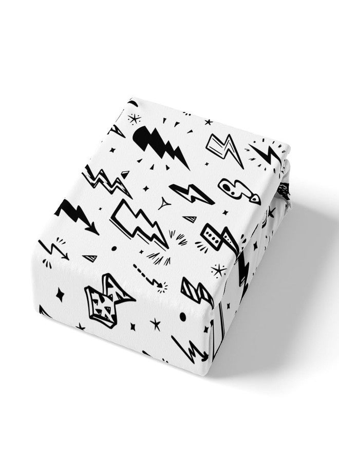 Homewish Gaming Flash Fitted Sheet Twin,Boys Lightning Strike Graffiti Bedding Set for Kids Teens Gamer Room Decor,Cartoon Natural Warning Bed Sheet Set Modern Cool Bed Cover 2pcs,1 Pillowcase,White - Image 4