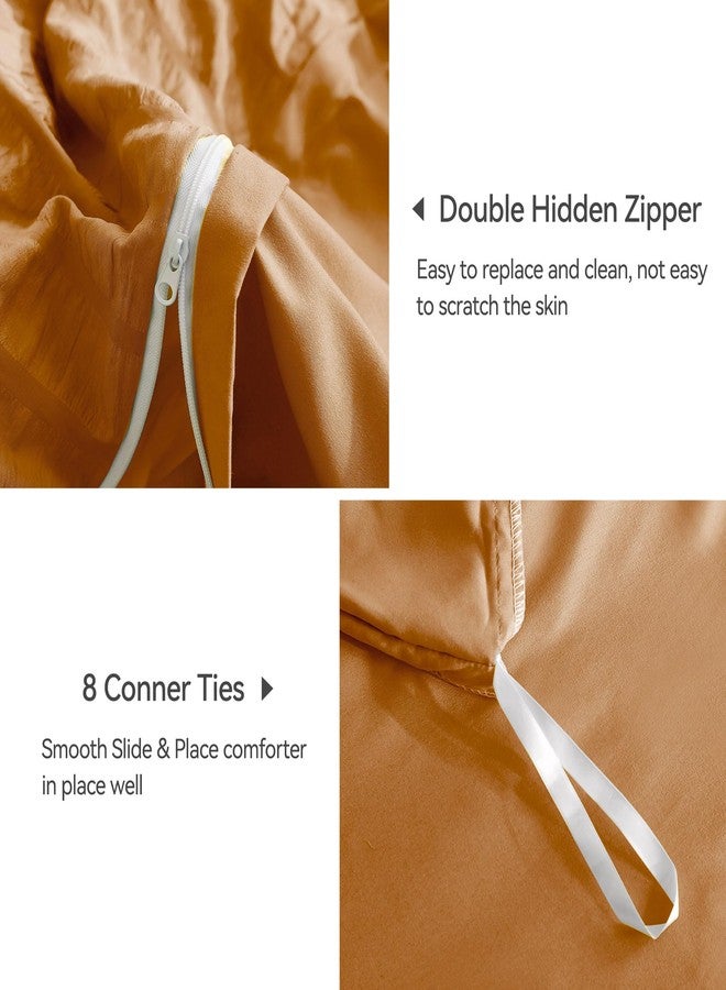 JELLYMONI Burnt Orange Duvet Cover Queen Size, 3pcs Washed Microfiber Bedding Set, Soft Breathable Seersucker Duvet Cover Set with Zipper Closure and Corner Ties for All Seasons - Image 5