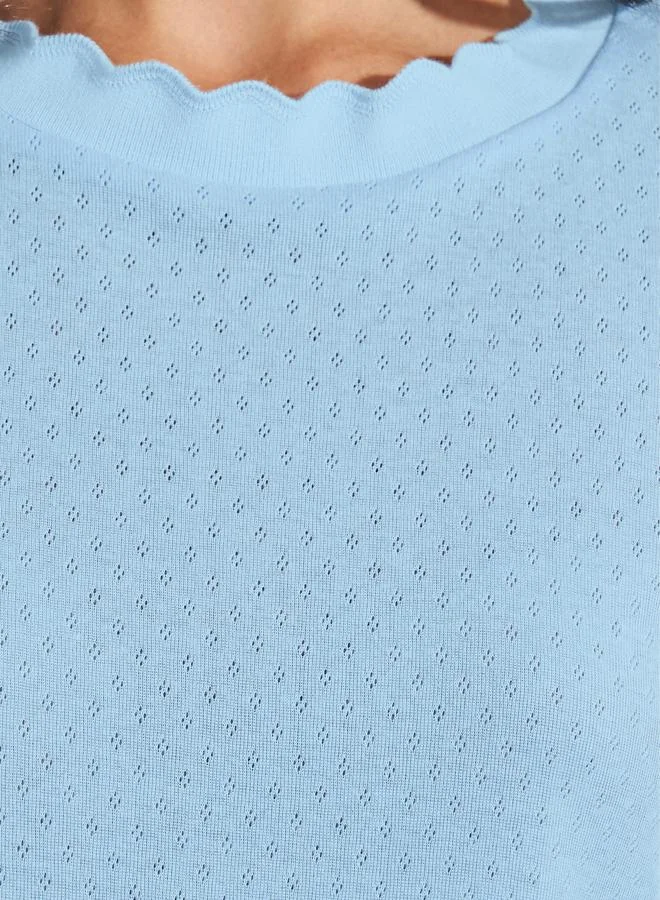 Styli Pointelle Knit Top with Lettuce Edge