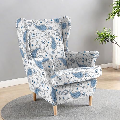 HAOYONG Wing Chair Slipcovers Printed Wingback Chair Covers 2 Pieces Wingback Armchair Slipcover Stretch Chair Slip Covers Washable Armchair Protector Cover for Living Room and Bedroom - Image 3