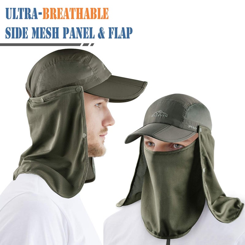 ELLEWIN Outdoor Fishing Flap Hat UPF50 Sun Cap Removable Mesh Face Neck Cover, D-army Green/ Mesh Neck Cover, M-L-XL - Image 4