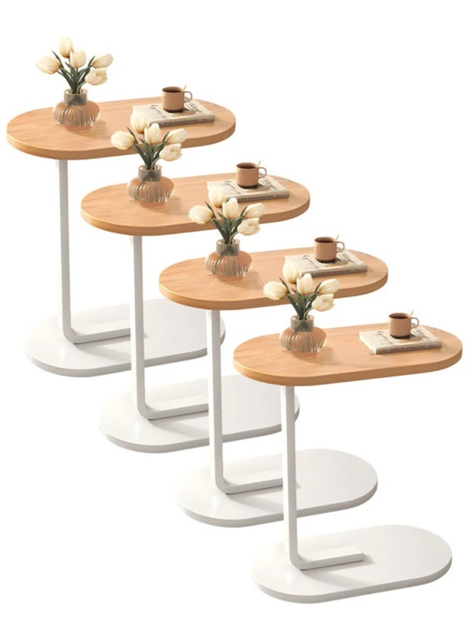 NZONE STORE Modern Coffee Table | C-Shaped Side Table with Wood Top and White Metal Frame 60x28x40cm Pack of 4 - Image 1