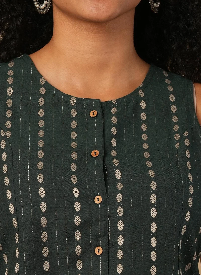 جلو باص بلوزة قصيرة نسائية بتصميم زهور منسوجة مع بنطلون مستقيم