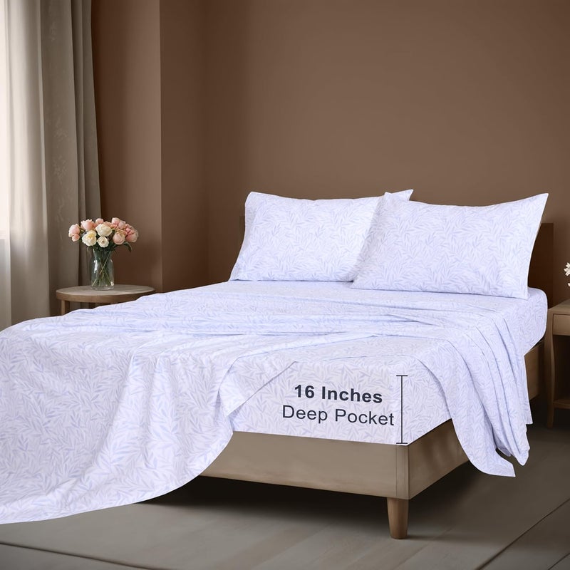 ZOYER 100% Cotton Sheets - Cooling & Crisp Queen Size Percale Sheets, 16" Deep Pockets Bed Set, Lightweight & Breathable, Durable, 4 Pieces, Blue Autumn - Image 3