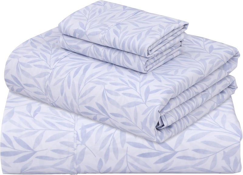 ZOYER 100% Cotton Sheets - Cooling & Crisp Queen Size Percale Sheets, 16" Deep Pockets Bed Set, Lightweight & Breathable, Durable, 4 Pieces, Blue Autumn - Image 1