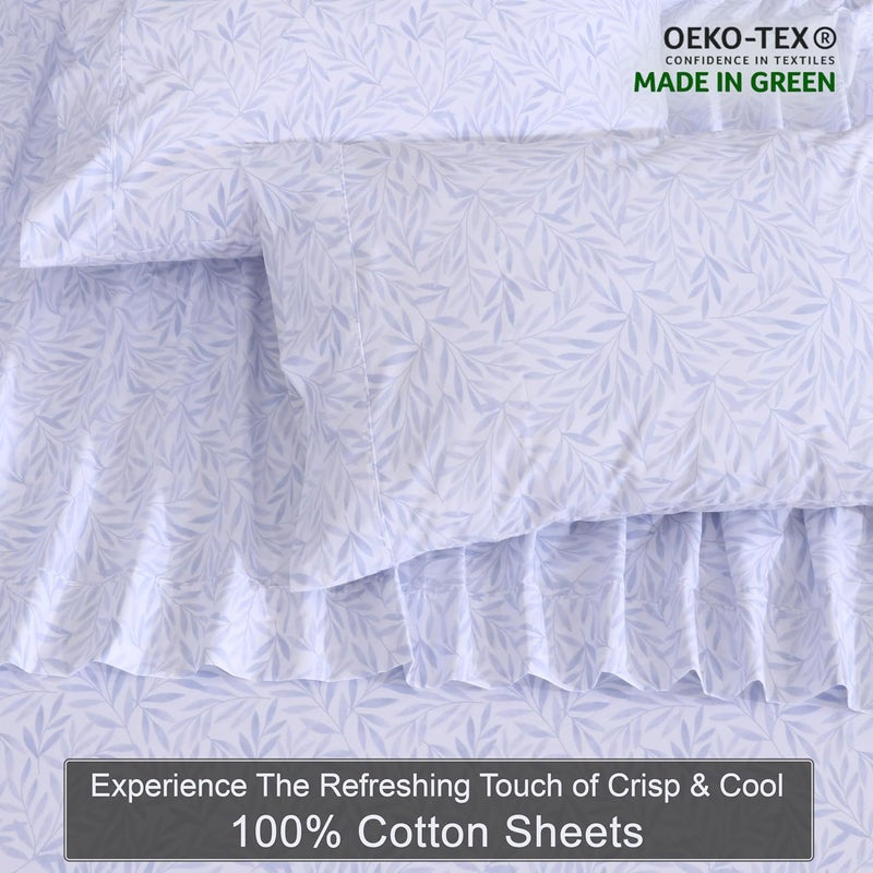 ZOYER 100% Cotton Sheets - Cooling & Crisp Queen Size Percale Sheets, 16" Deep Pockets Bed Set, Lightweight & Breathable, Durable, 4 Pieces, Blue Autumn - Image 4