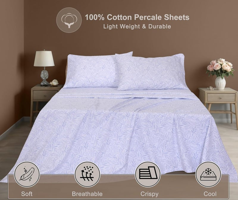 ZOYER 100% Cotton Sheets - Cooling & Crisp Queen Size Percale Sheets, 16" Deep Pockets Bed Set, Lightweight & Breathable, Durable, 4 Pieces, Blue Autumn - Image 2