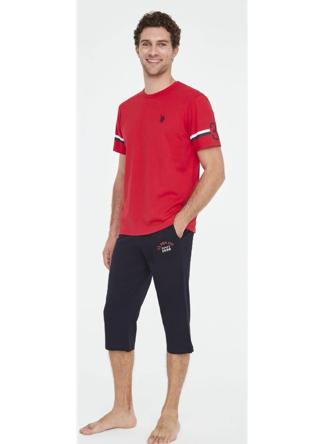 U.S. Polo Assn. Embroidered Round Neck Summer T-Shirt and Pocket Capri Set