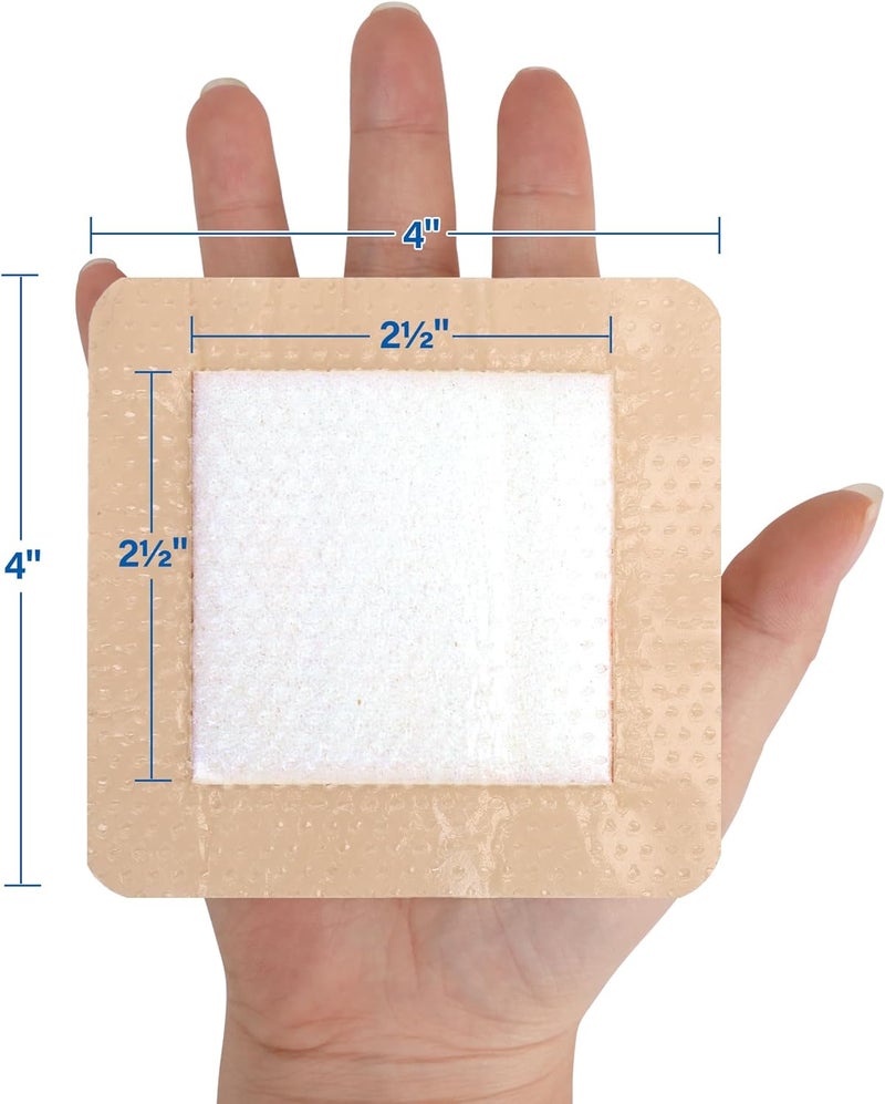 LotFancy Silicone Foam Dressing 4x 4 25x 25 Pad 10 Count Adhesive Wound Dressing with Border Bed Sores Pressure Ulcers Bandages Pads Sterile Highly Absorbent Waterproof - Image 2