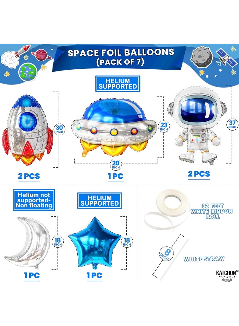 KATCHON Space Birthday Decorations Set- 37 Inch-pack Of 7 | Rocket Balloons For Space Themed Party Decorations | Astronaut Balloon For Outer space Party decorations | Blue Star Balloons - Image 4