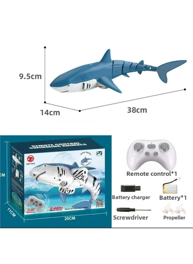 Water Remote Control Mechanical Python Rechargeable Water Remote Control Boat Electric Real Shark Python Model Children's Toys-Color:Simulated Blue Shark Can Spray Water With Headlight + Color Box-Specifications:A Total Of Three Batteries Can Be Used For About 90 Minutes - Image 1