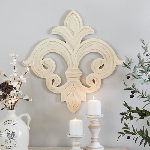 Deco 79 Wooden Fleur De Lis Home Wall Decor Carved Wall Sculpture, Wall Art 24" x 1" x 24", White - Image 5